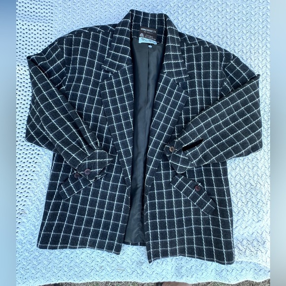 GEORGE MASKET LTD WOMENS BLAZER 100%wool size 6 Black and White Plaid - Picture 6 of 6